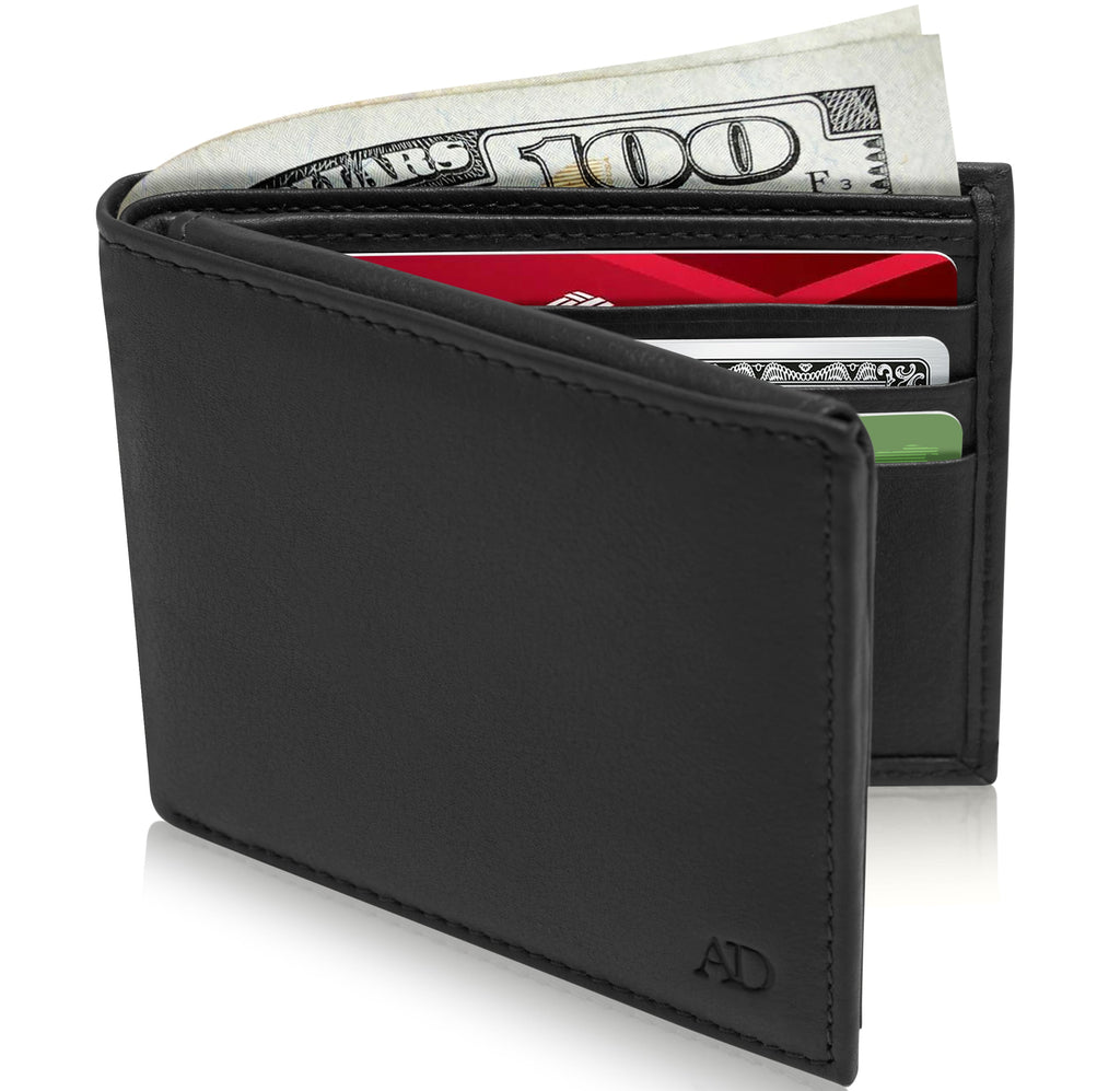 Full Grain Leather Bifold Wallet with Flip-Up ID