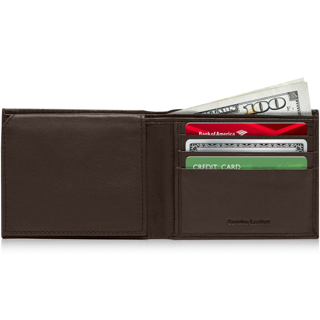Full Grain Leather Bifold Wallet with Flip-Up ID