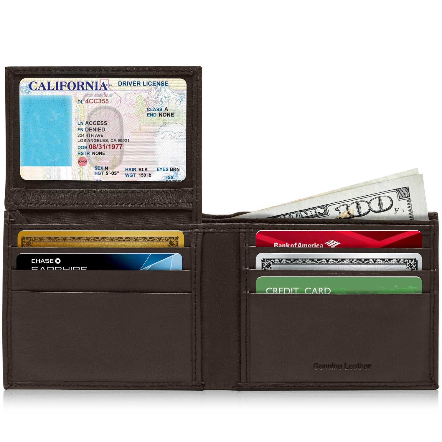 Full Grain Leather Bifold Wallet with Flip-Up ID