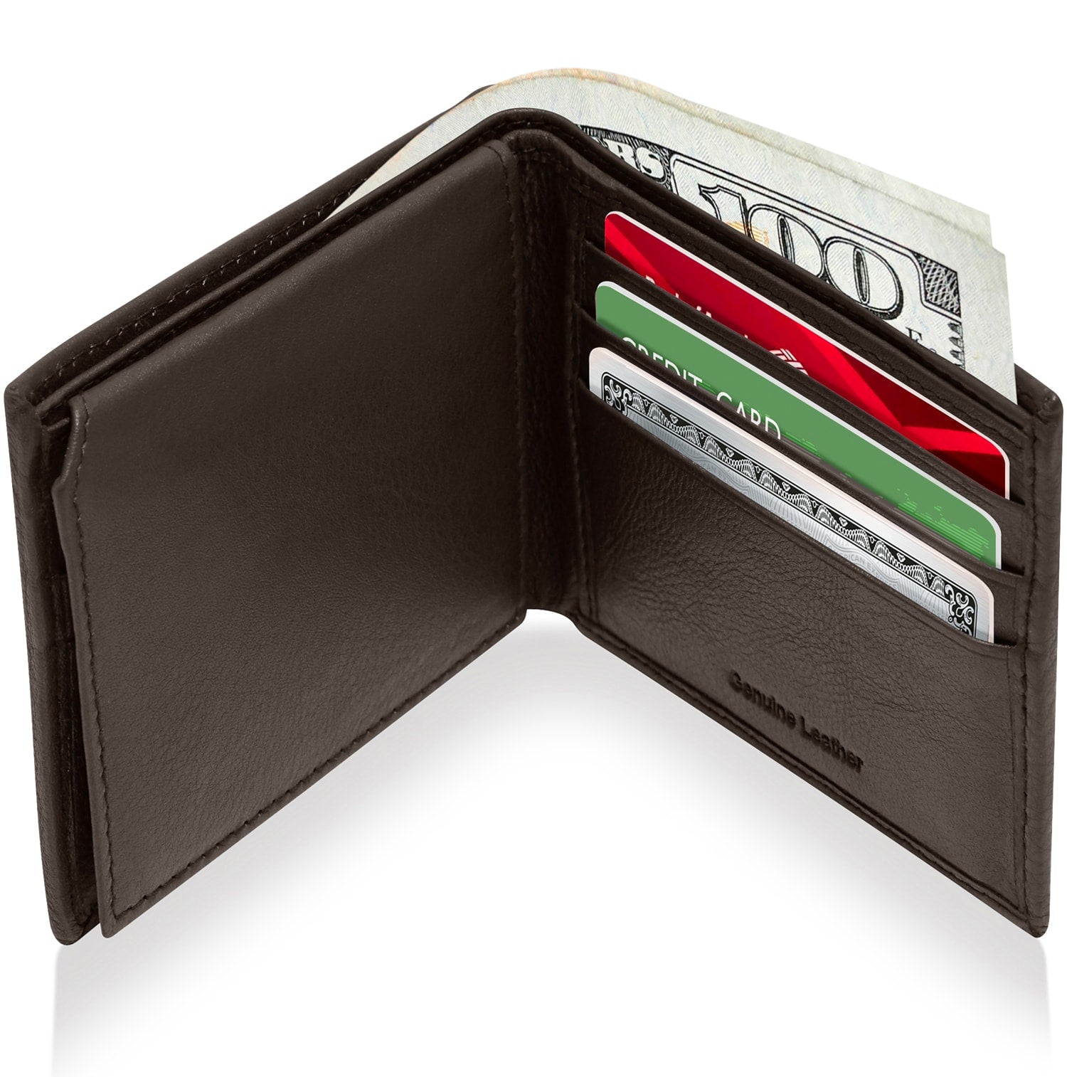 Full Grain Leather Bifold Wallet with Flip-Up ID