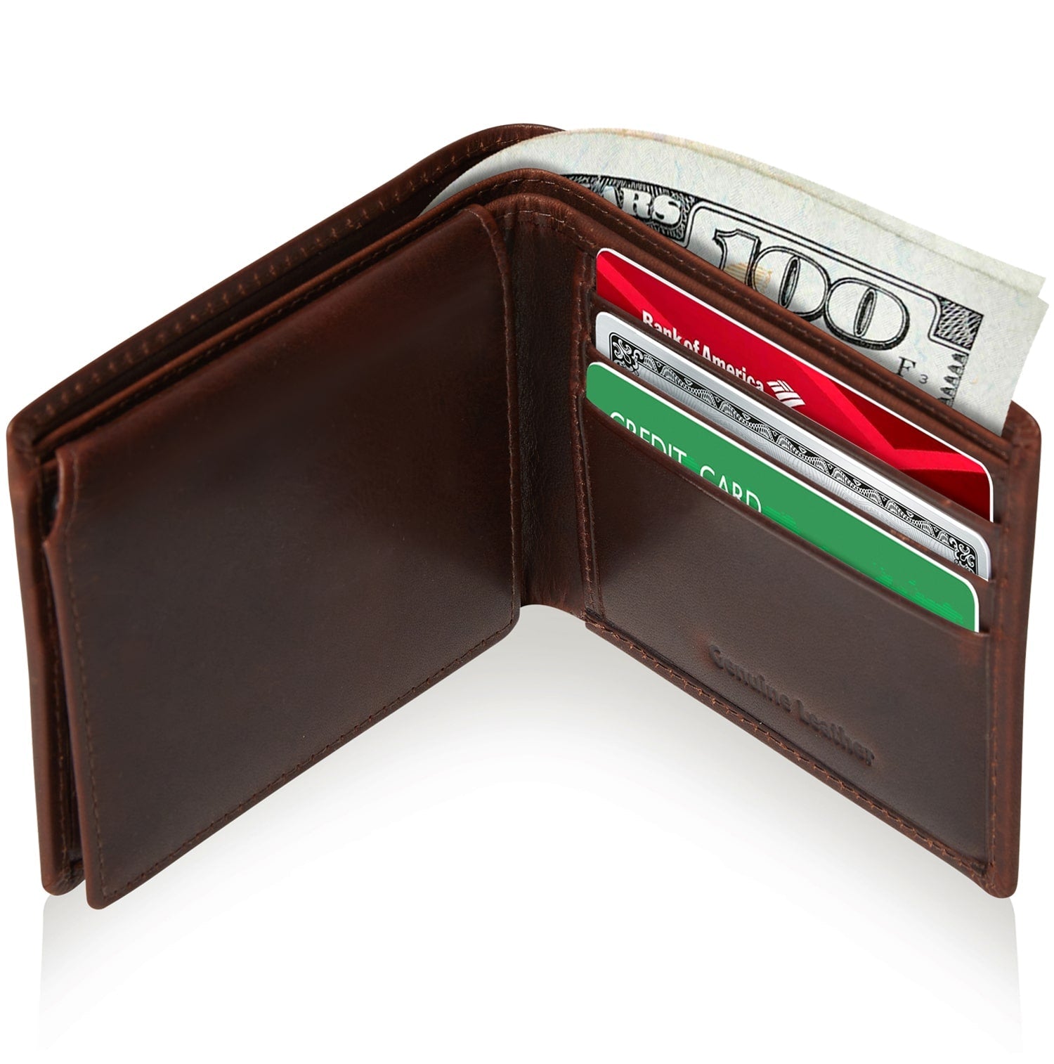 Full Grain Leather Bifold Wallet with Flip-Up ID