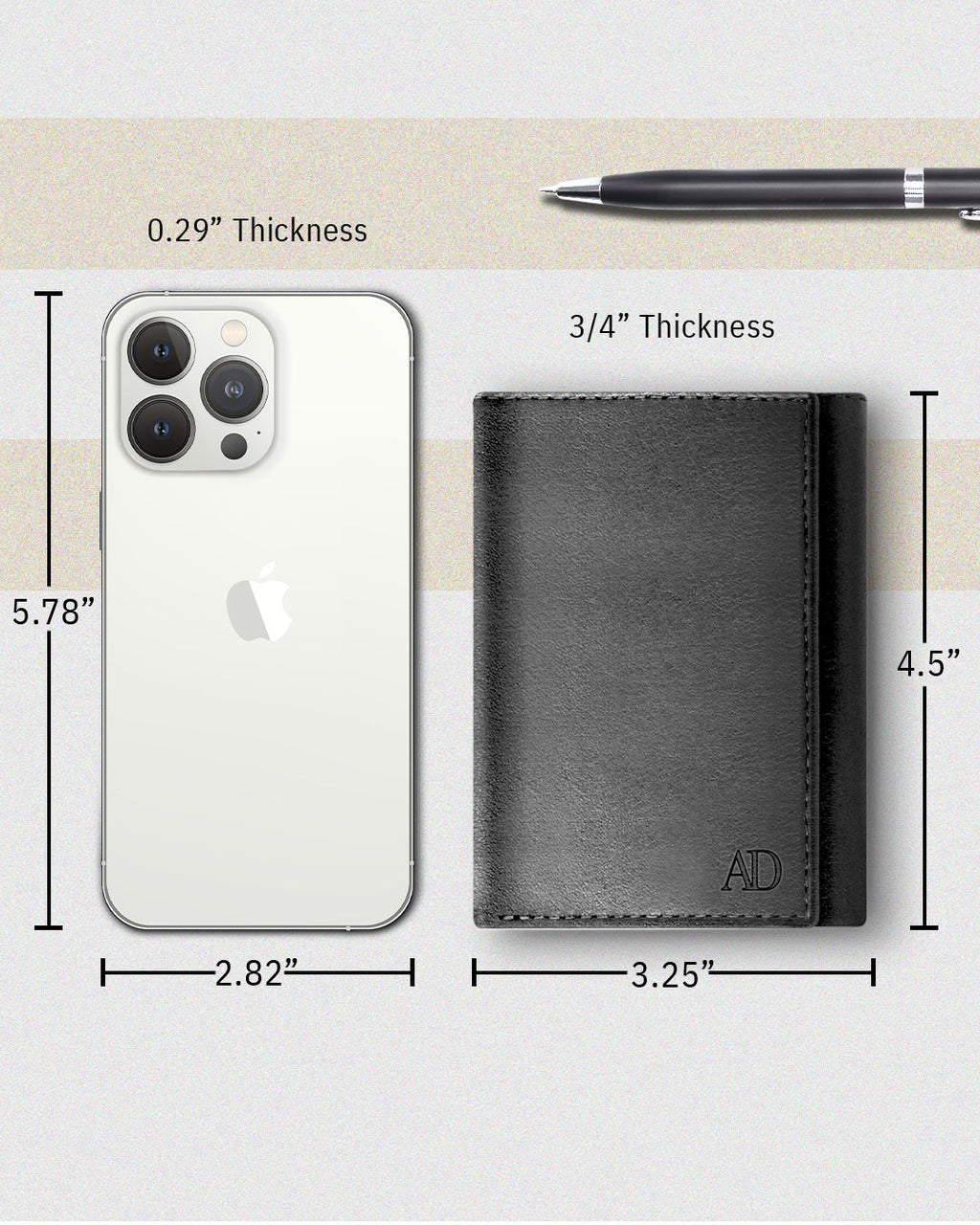 Full Grain Leather Trifold Wallet with ID Window