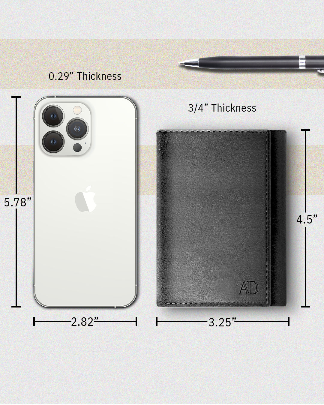 Full Grain Leather Trifold Wallet with ID Window