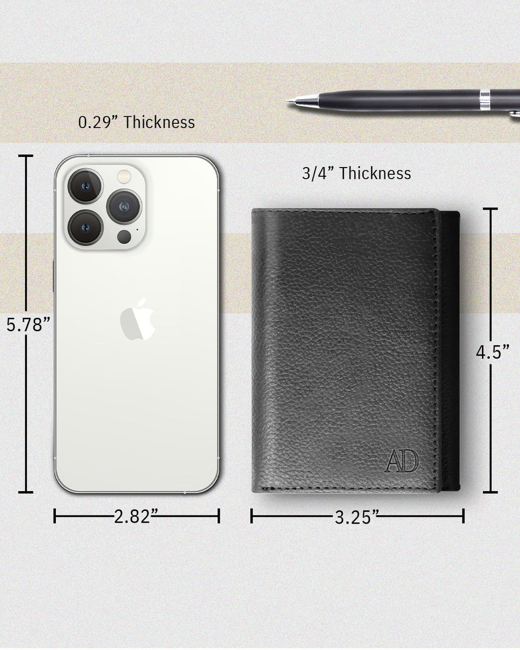 Full Grain Leather Trifold Wallet with ID Window