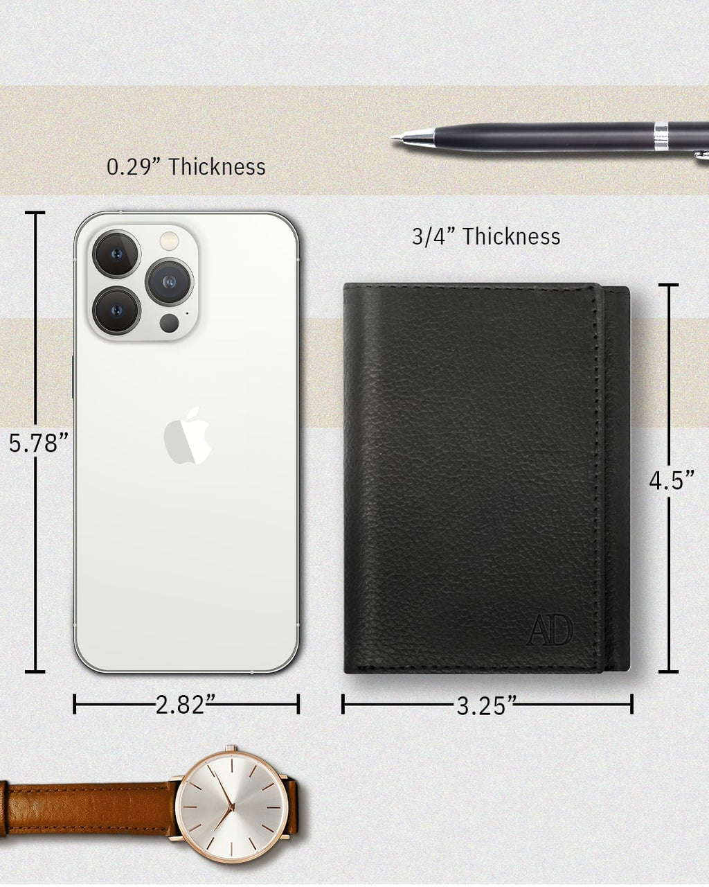 Full Grain Leather Trifold Wallet with ID Window