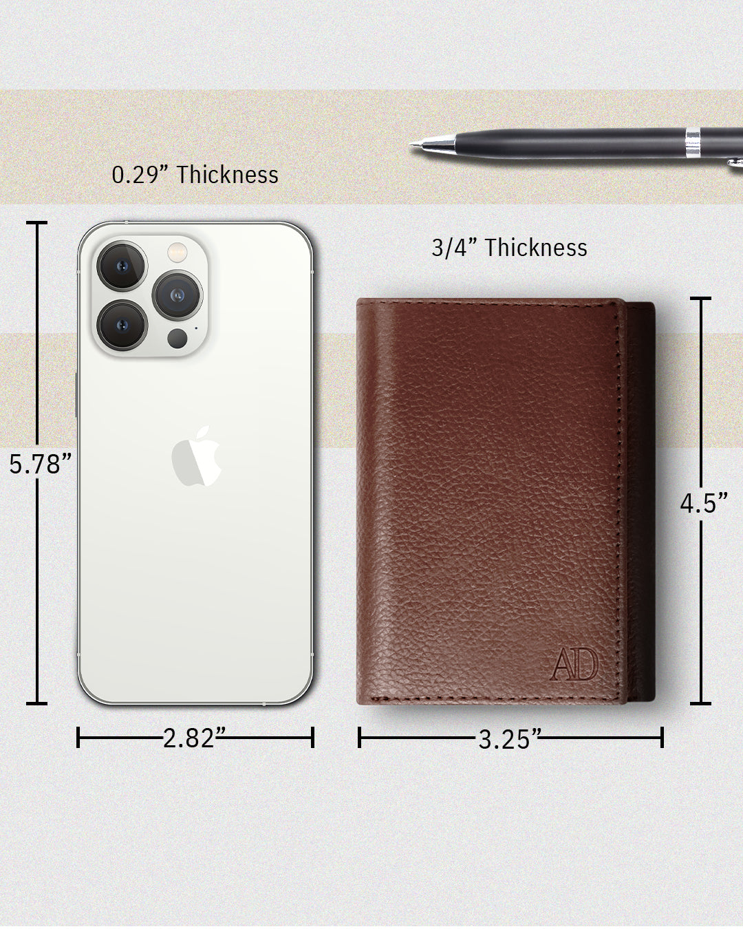 Full Grain Leather Trifold Wallet with ID Window
