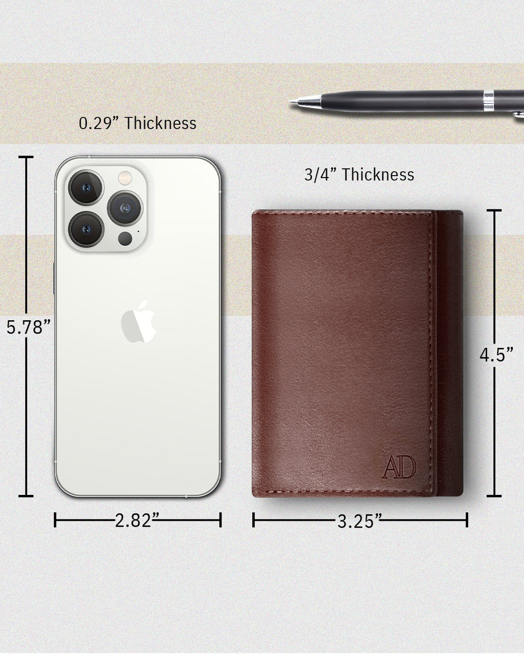 Full Grain Leather Trifold Wallet with ID Window