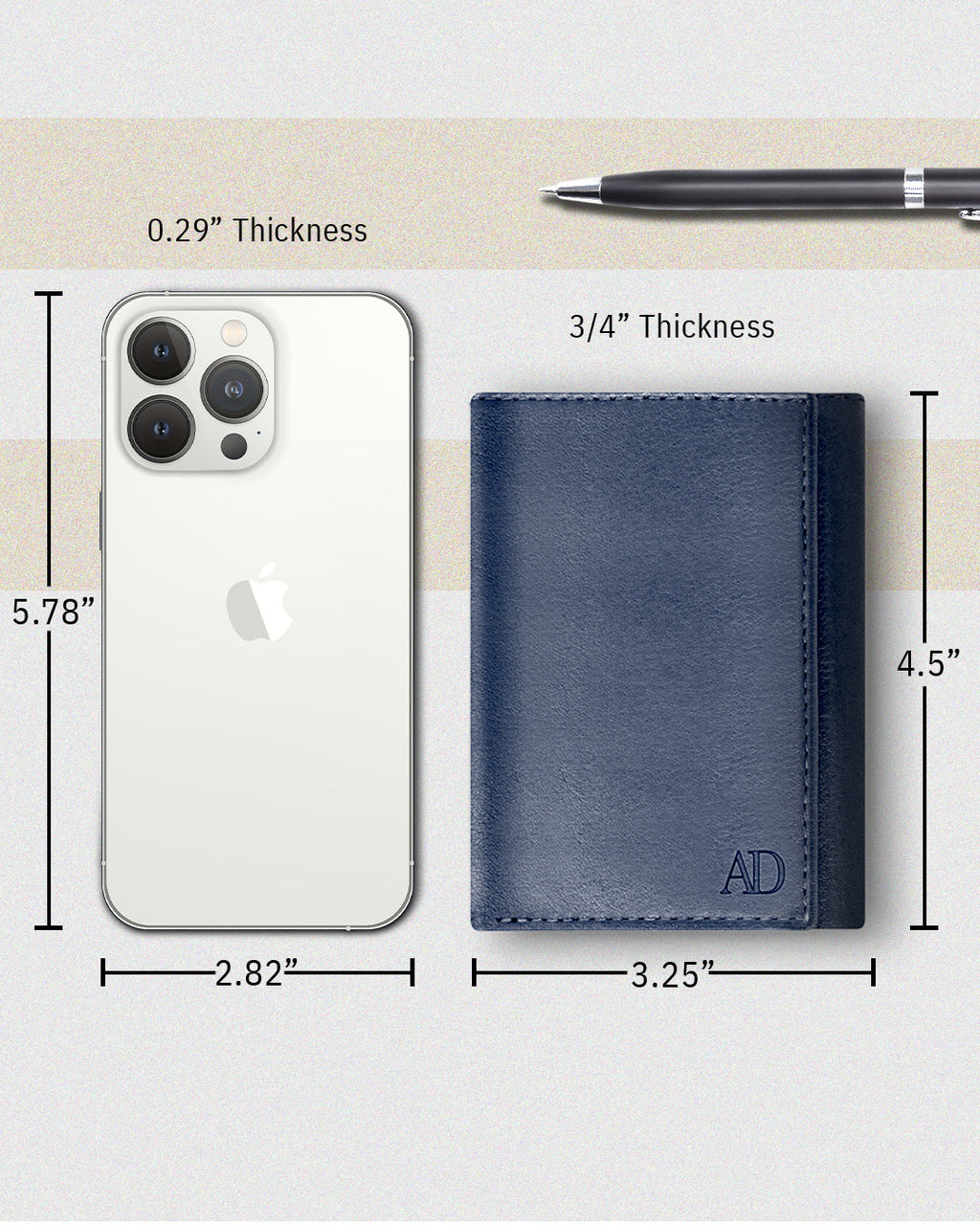 Full Grain Leather Trifold Wallet with ID Window