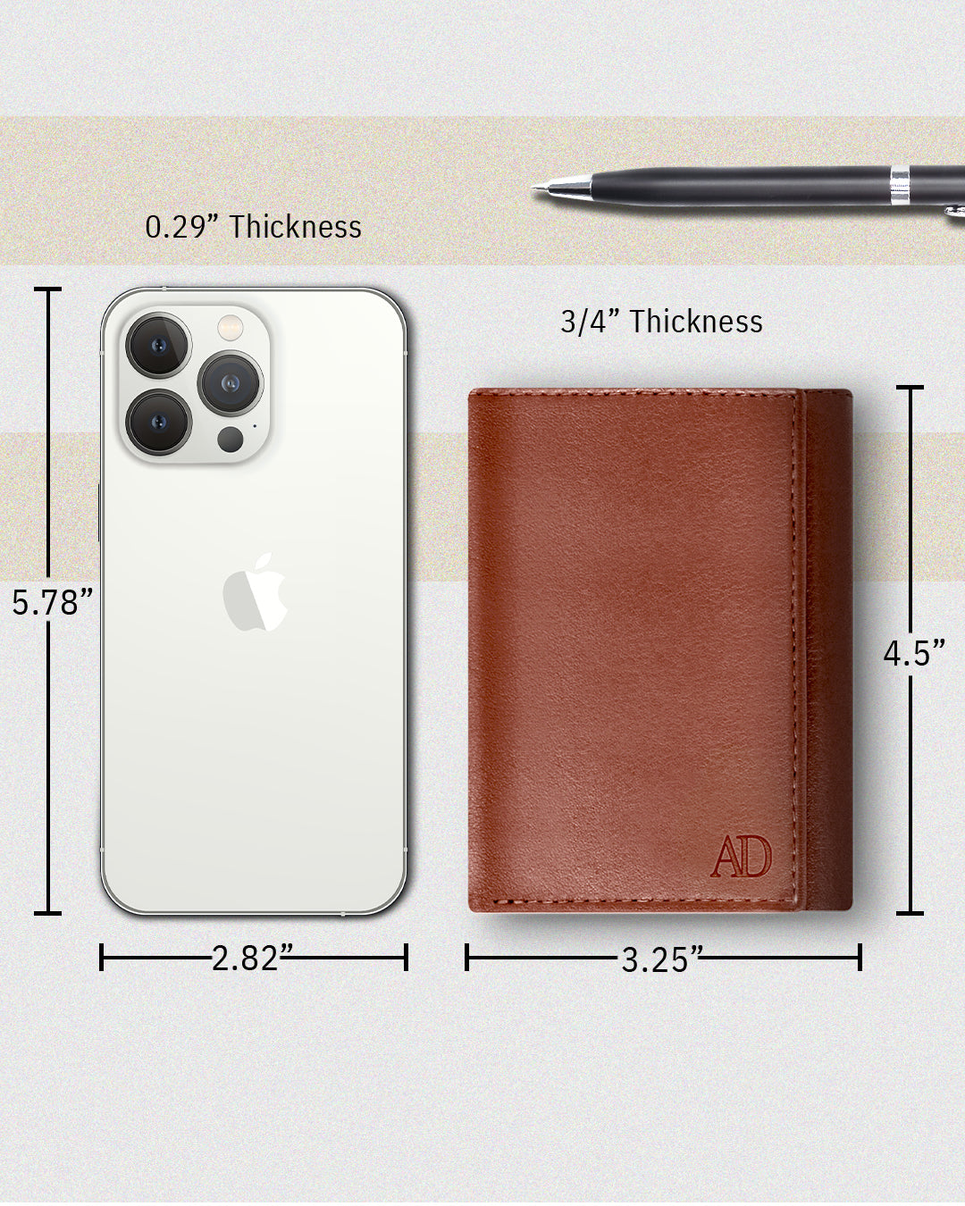 Full Grain Leather Trifold Wallet with ID Window