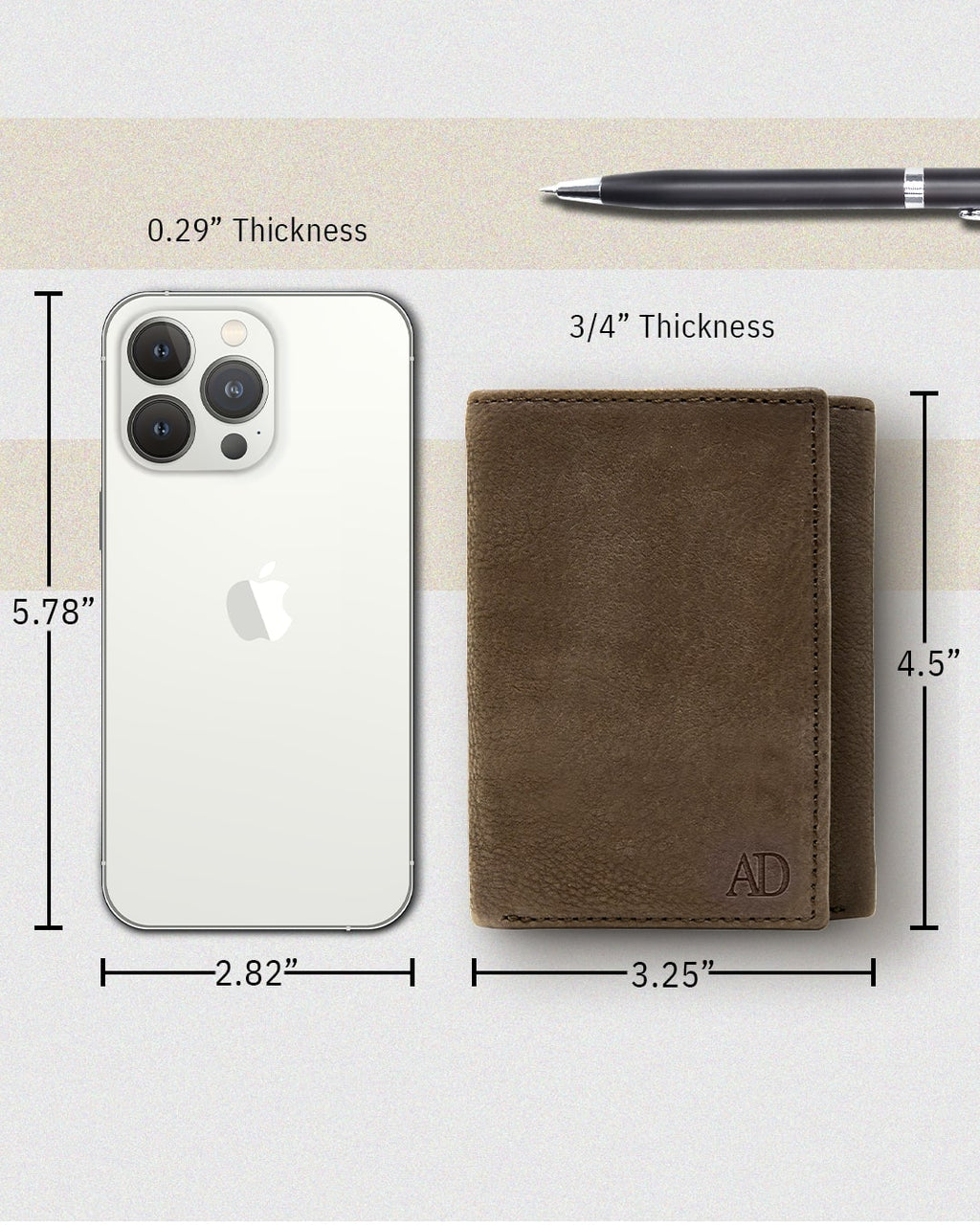 Full Grain Leather Trifold Wallet with ID Window
