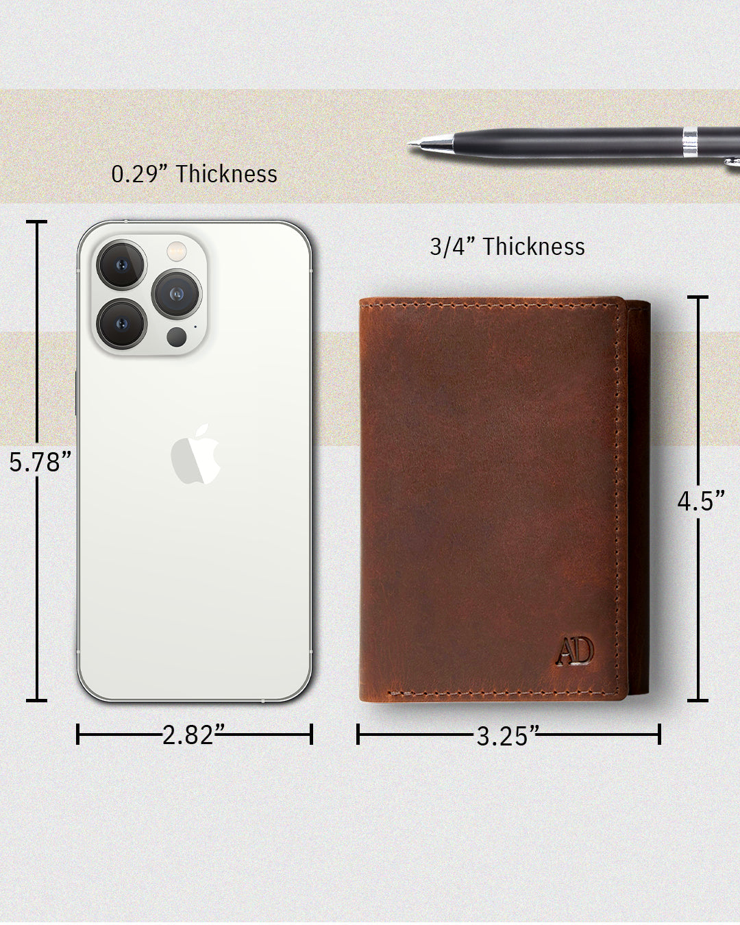 Full Grain Leather Trifold Wallet with ID Window