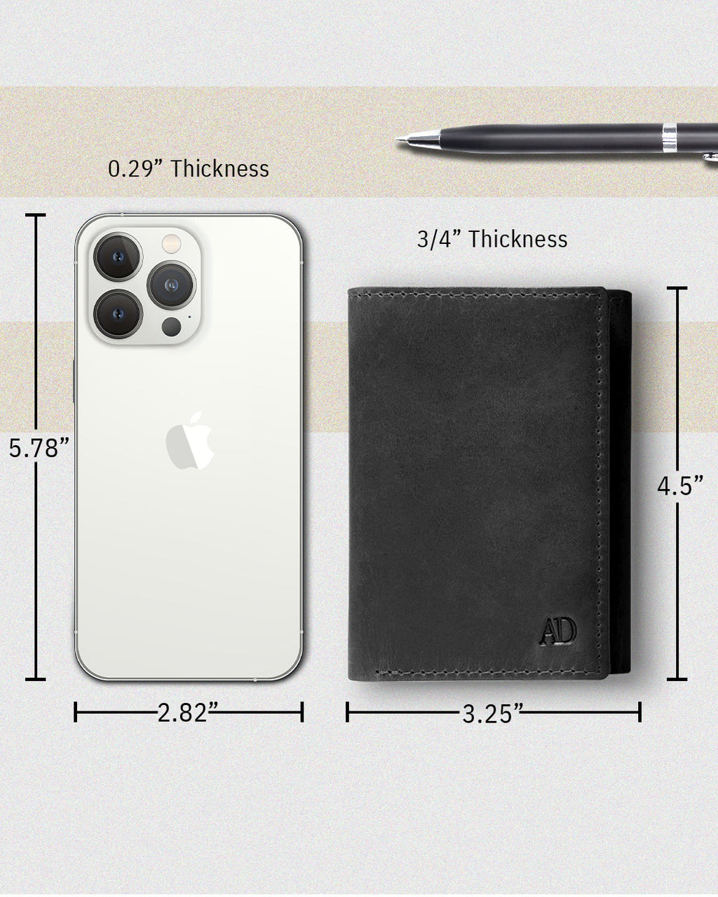Full Grain Leather Trifold Wallet with ID Window