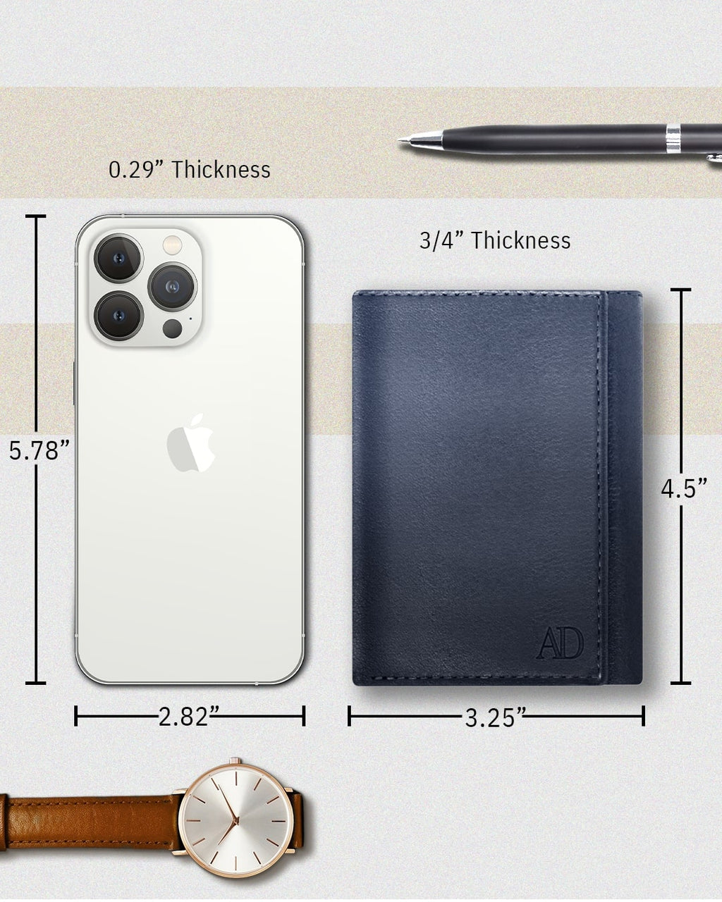 Full Grain Leather Trifold Wallet with ID Window