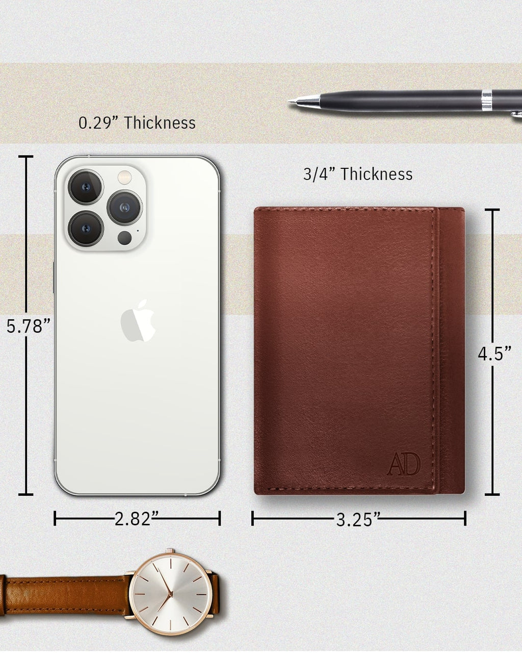 Full Grain Leather Trifold Wallet with ID Window