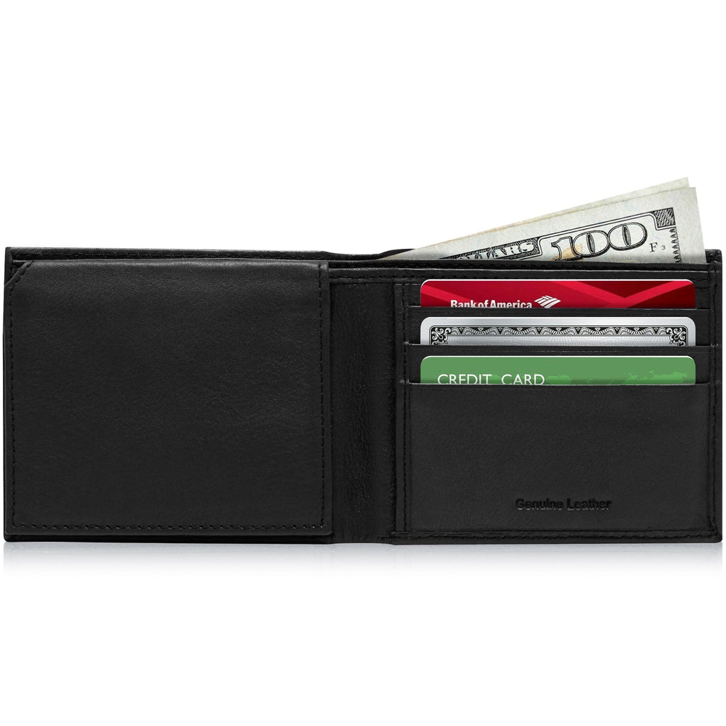 Full Grain Leather Bifold Wallet with Flip-Up ID