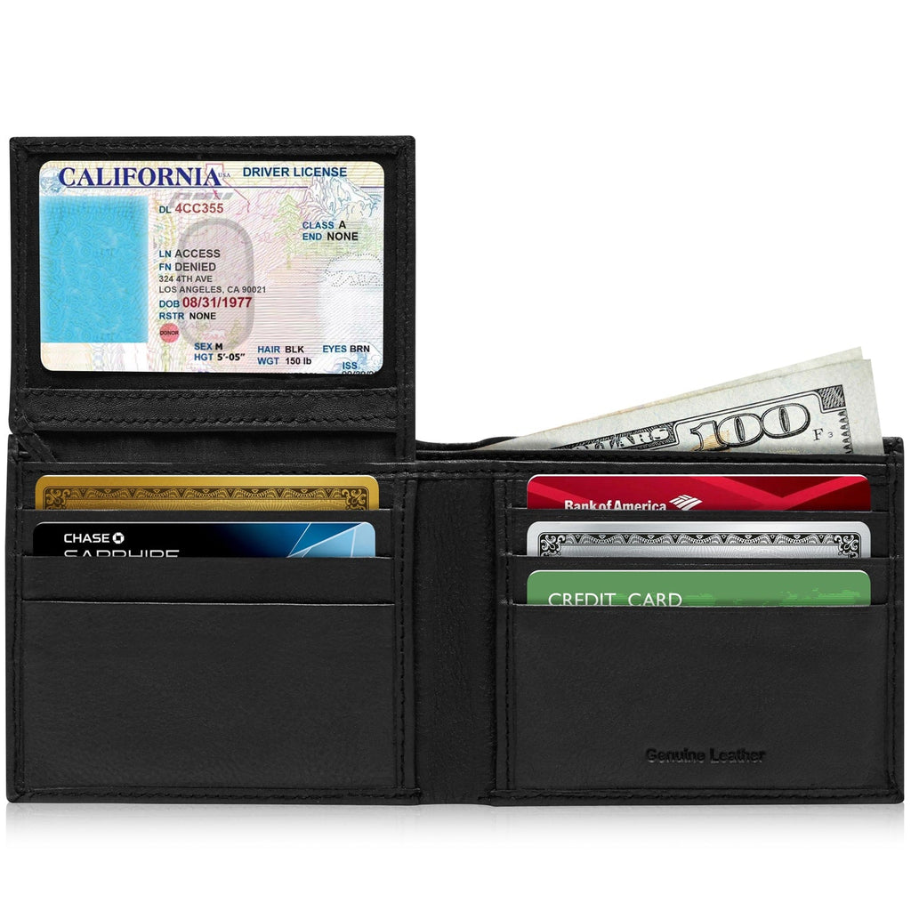 Full Grain Leather Bifold Wallet with Flip-Up ID