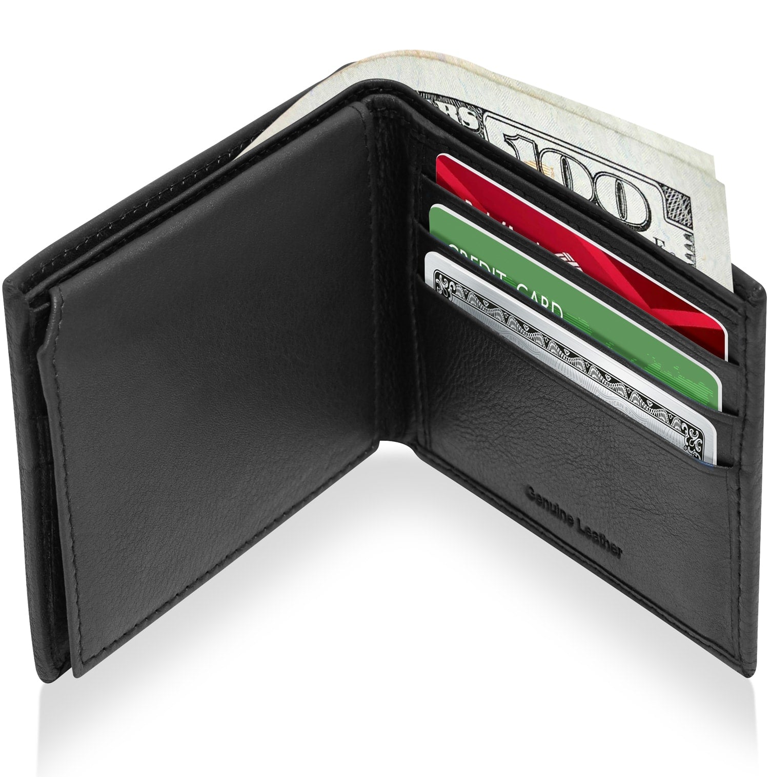 Full Grain Leather Bifold Wallet with Flip-Up ID