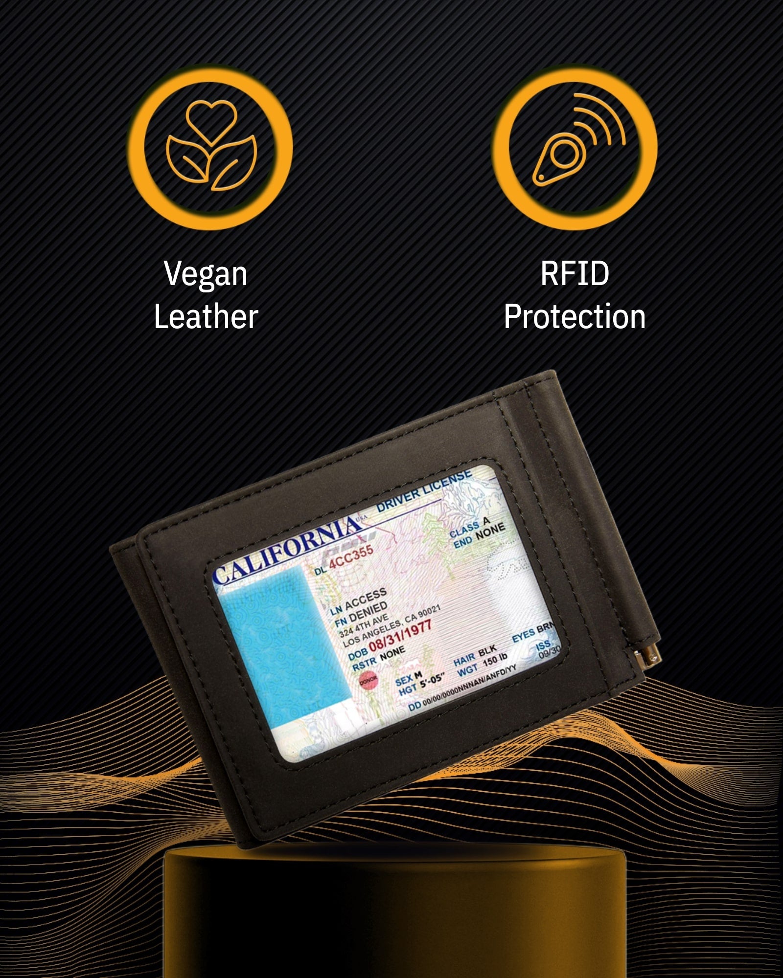 Vegan Leather Trifold Wallet with Money Clip