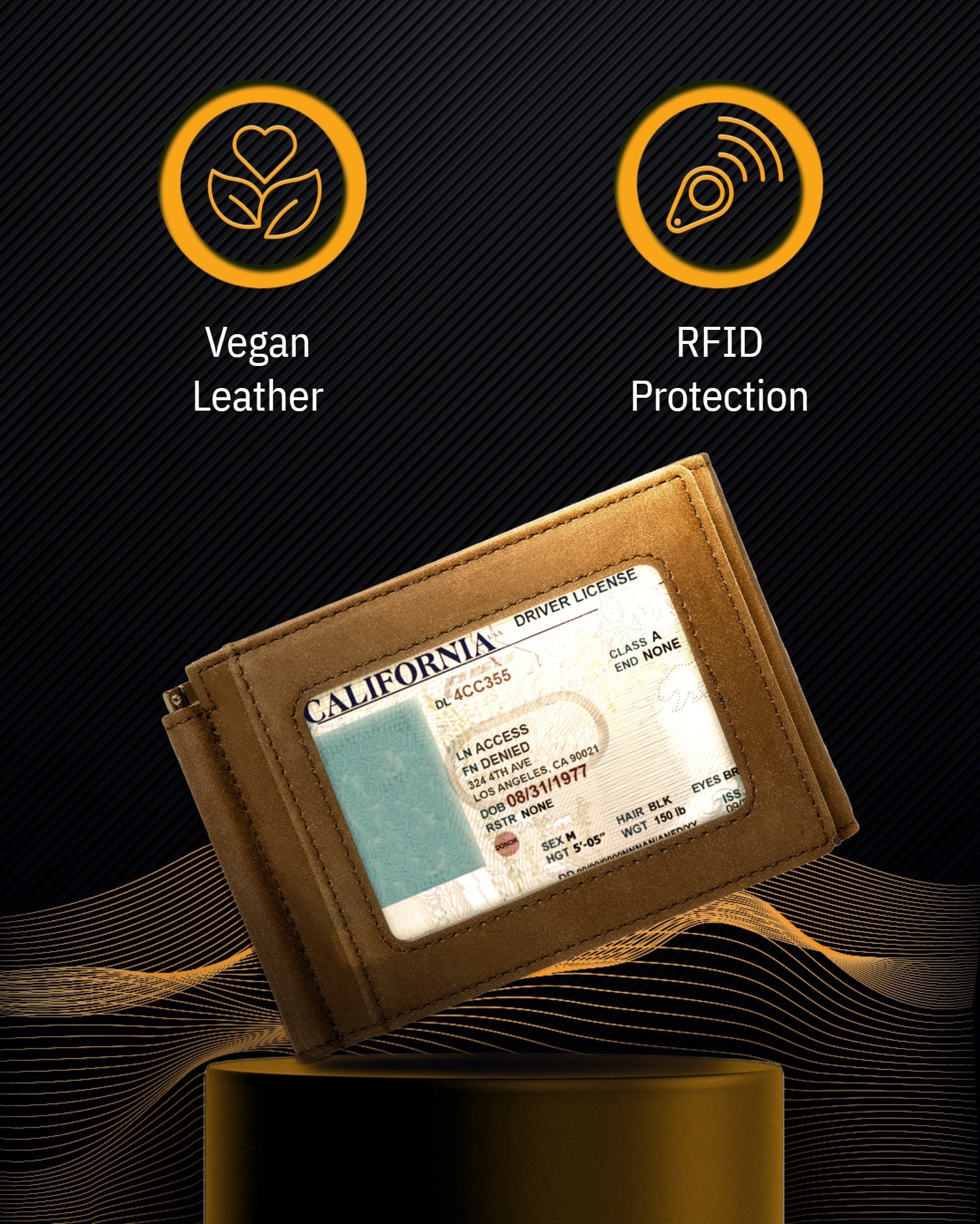 Vegan Leather Trifold Wallet with Money Clip
